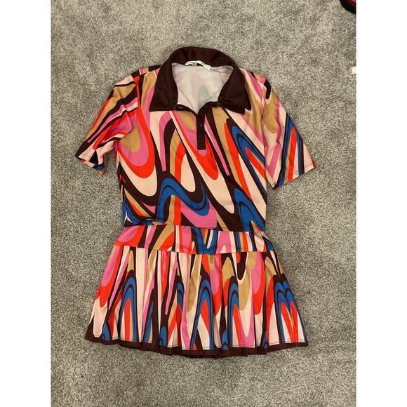 Her…Bottari Retro Psychedelic Lightweight Two Piece Tennis Skort Set, sz S - Picture 1 of 10
